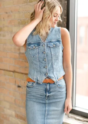 Denim Sleeveless Button Up Vest