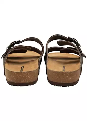 Dunlop Nikhil Double Strap Dark Brown Leather Footbed Sandals | Grattan