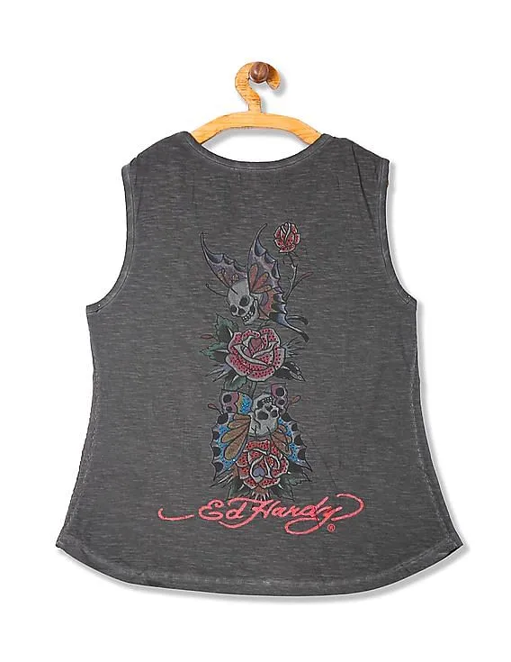 EdHardy Women Washed Embellished Tank Top