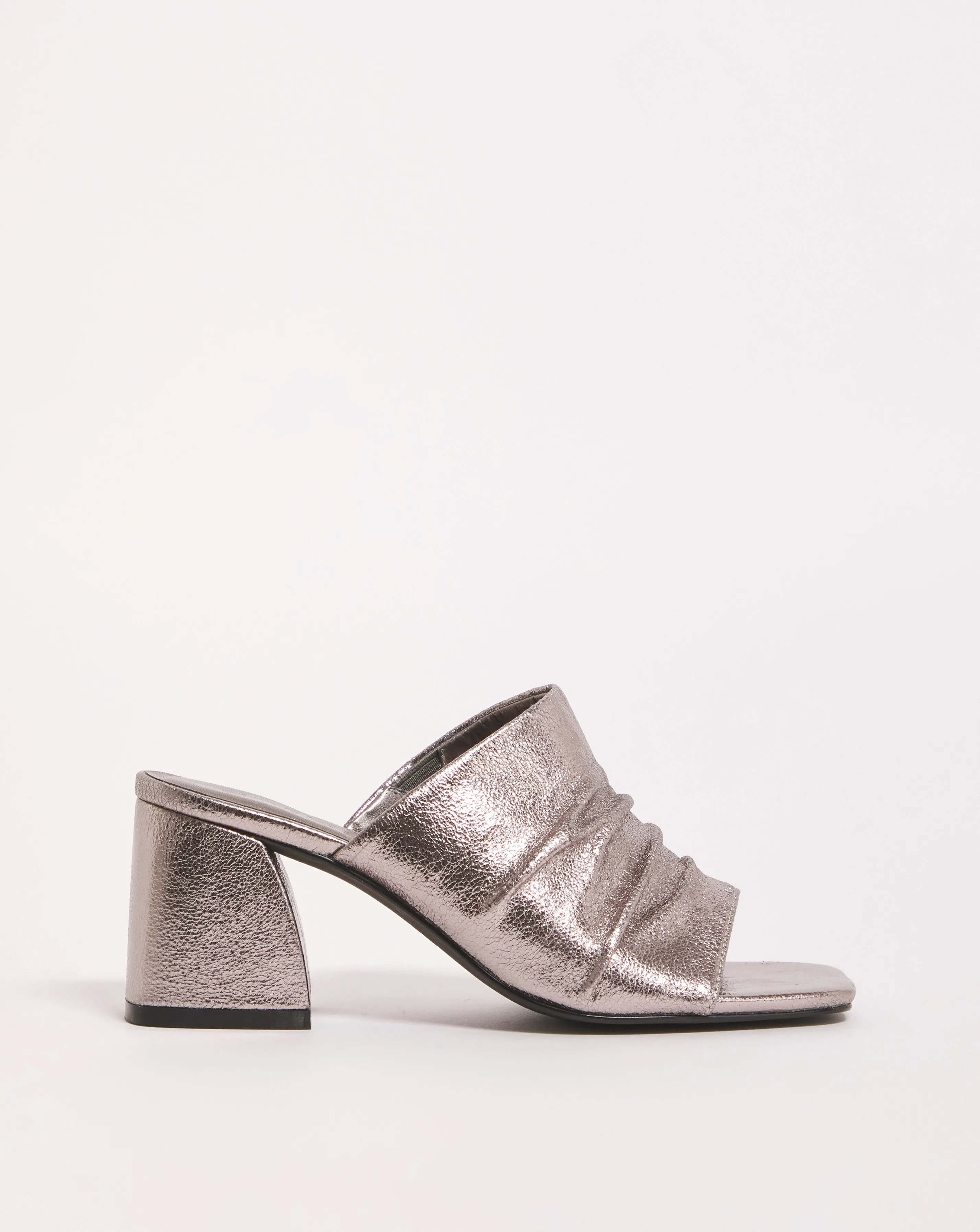 Elissa Metallic Ruched Heeled Mule Sandals Extra Wide EEE Fit | Simply Be