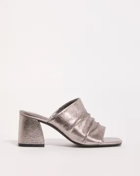 Elissa Metallic Ruched Heeled Mule Sandals Extra Wide EEE Fit | Simply Be