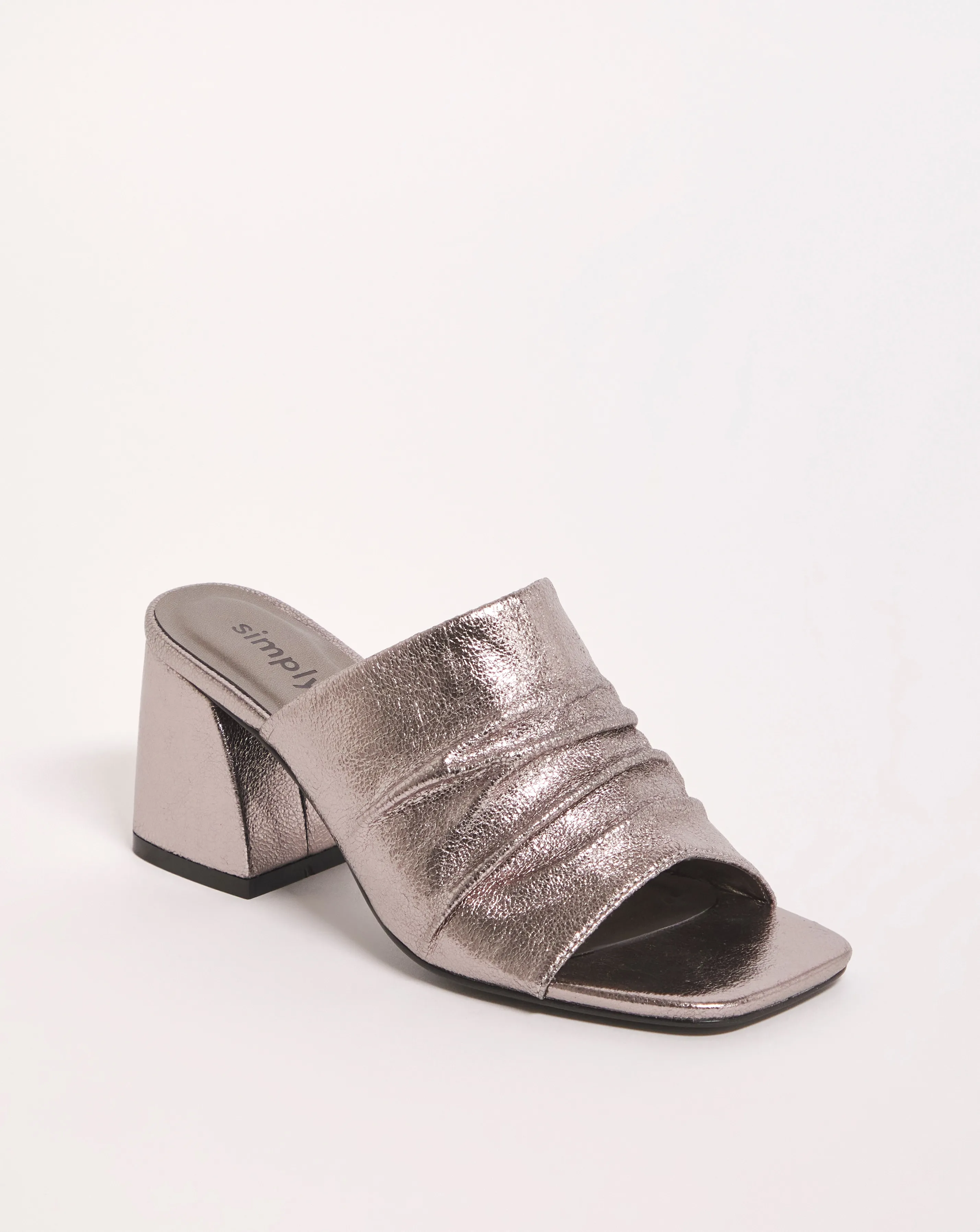 Elissa Metallic Ruched Heeled Mule Sandals Extra Wide EEE Fit | Simply Be