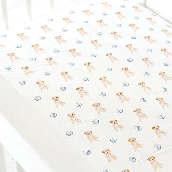 Fort Weekend The Goldie In Blue Print Crib Sheet, Blue & Orange