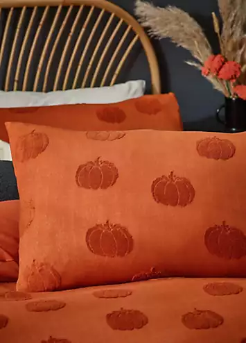 furn. Pumpkin Tufted Cotton 180 Thread Count Halloween Duvet Cover Set | Kaleidoscope