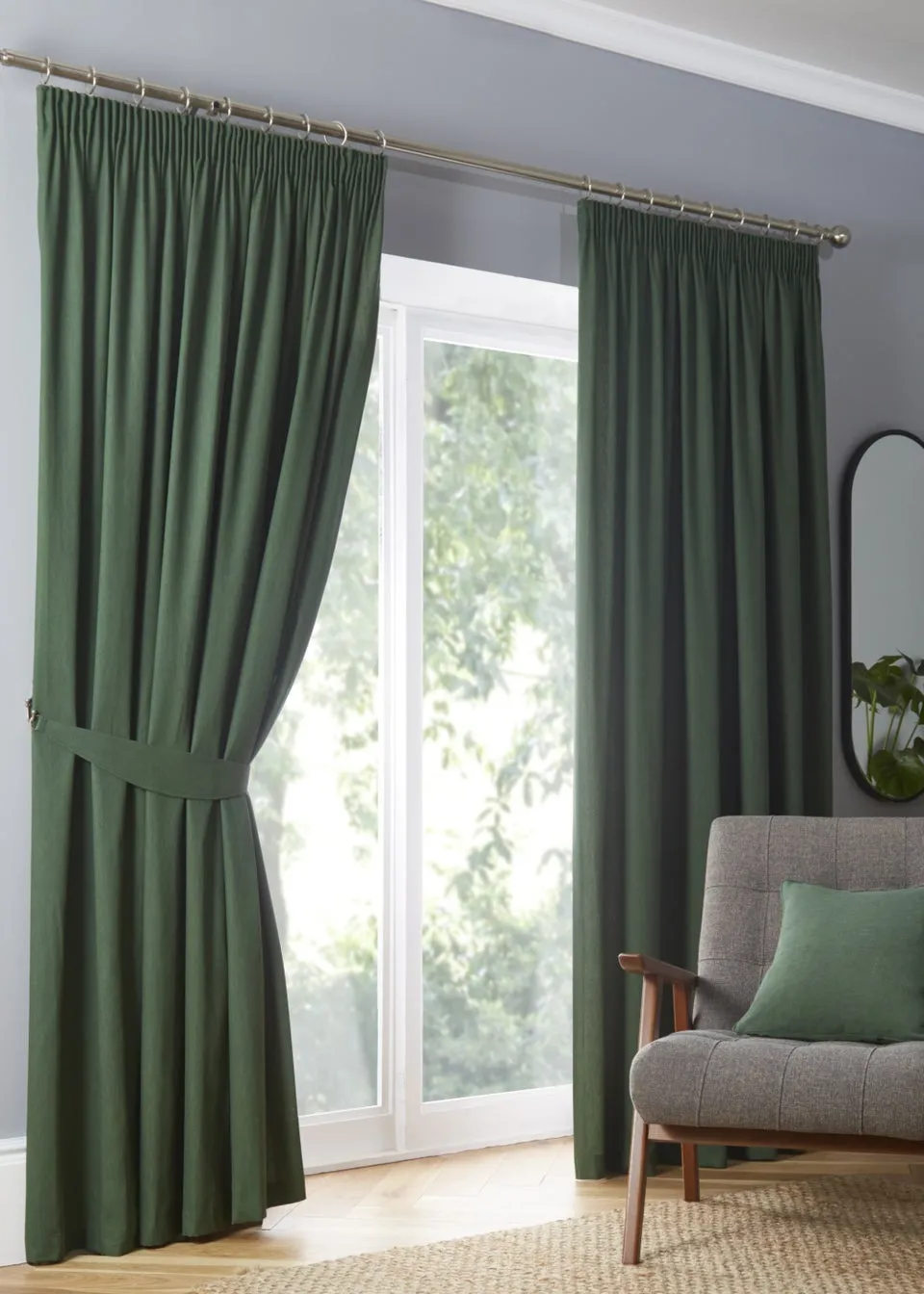 Fusion Dijon Blackout Bottle Green Pencil Pleat Curtains