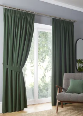 Fusion Dijon Blackout Bottle Green Pencil Pleat Curtains