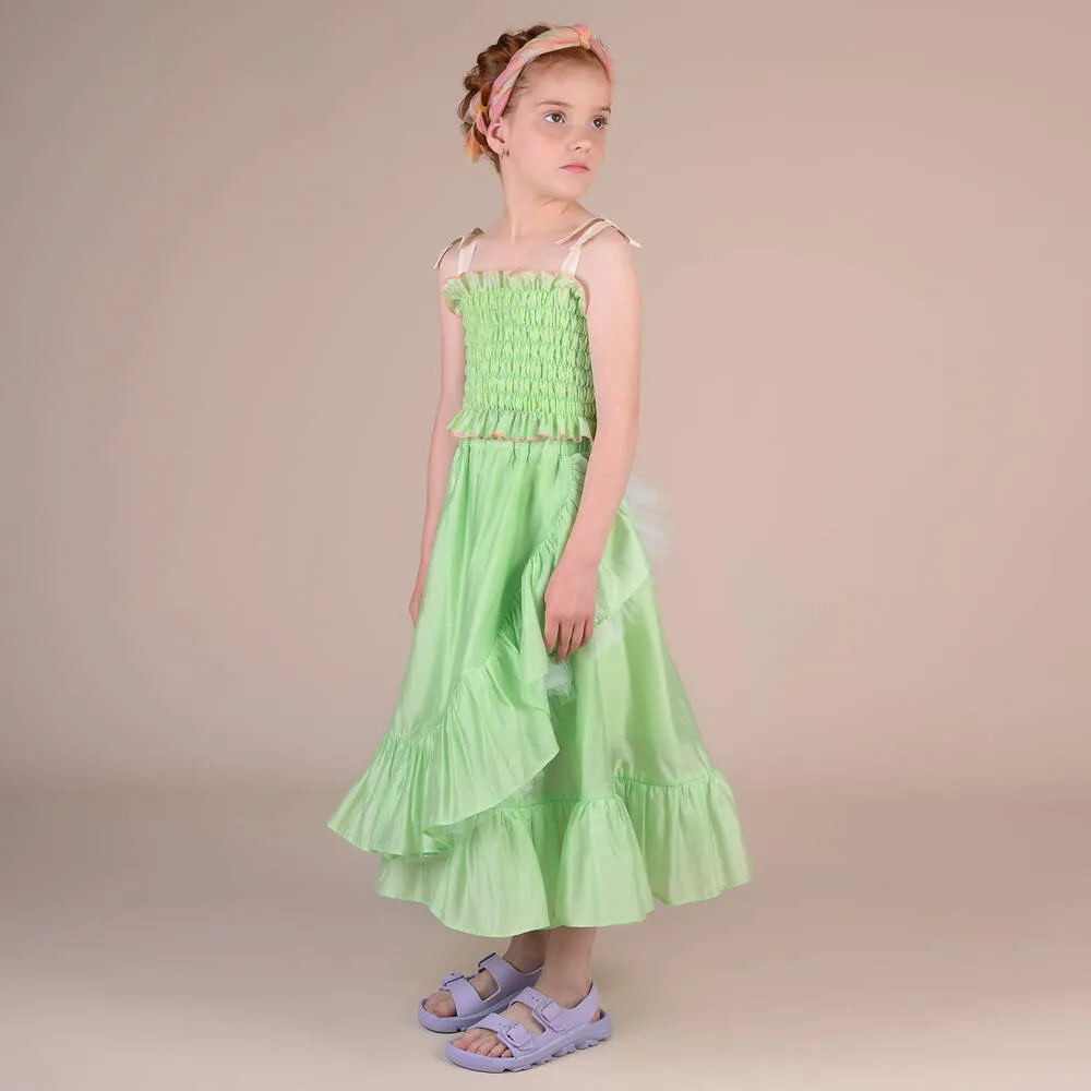 Girls Green Ruffle Skirt