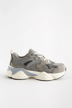 Grey Mesh Lace Trainers