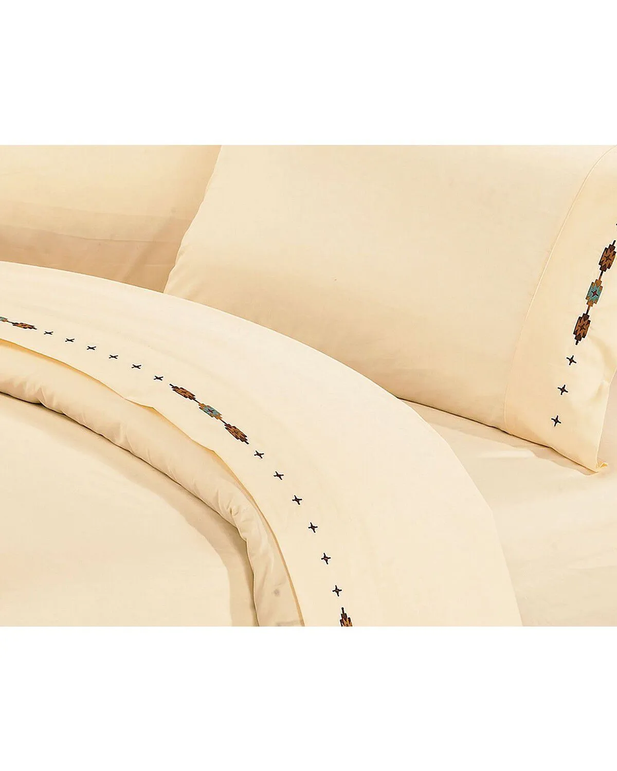 HiEnd Accents Navajo Embroidered Cream Sheet Set - Queen