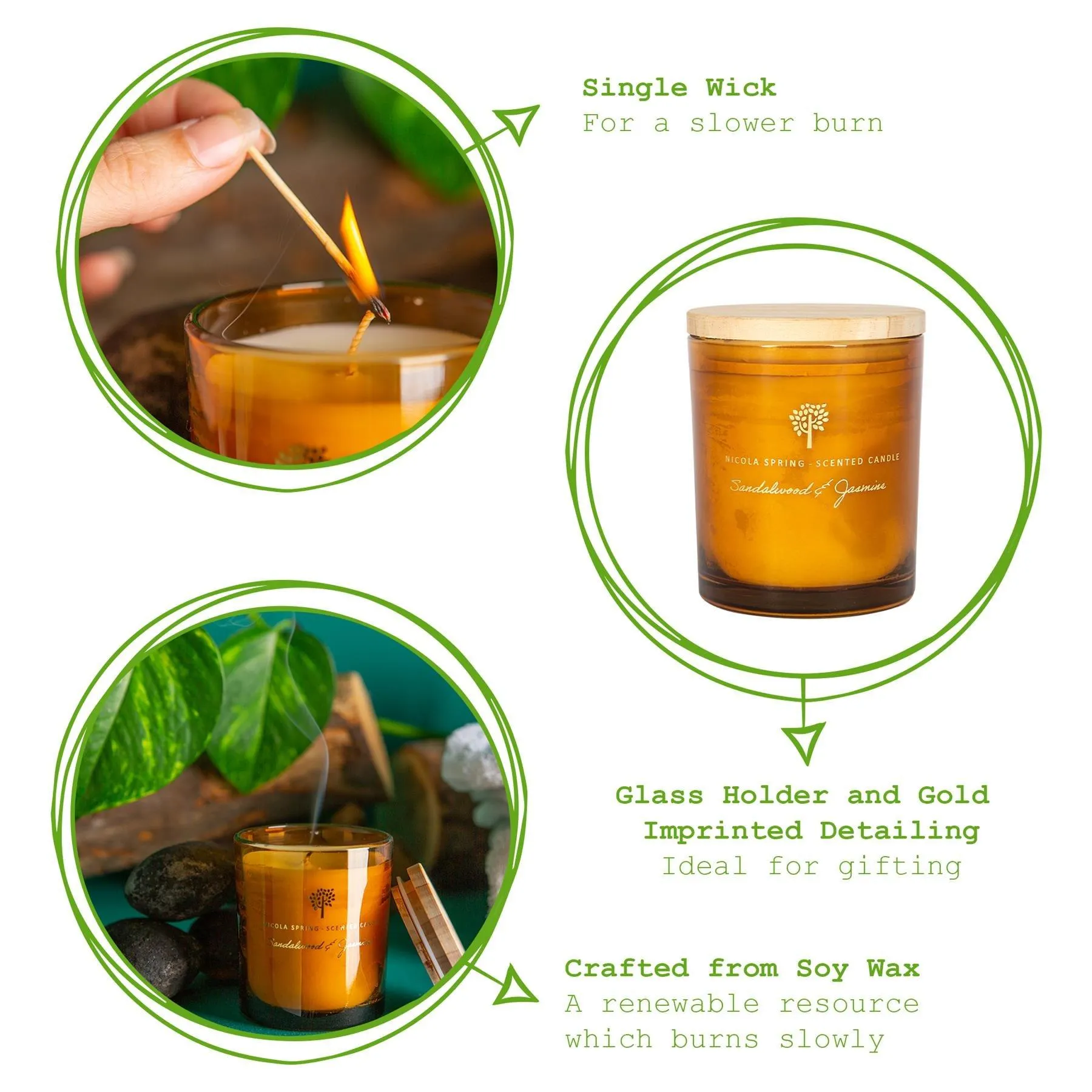 Home Fragrance | Soy Wax Scented Candles 130g Sandalwood & Jasmine Pack of 3 | Nicola Spring