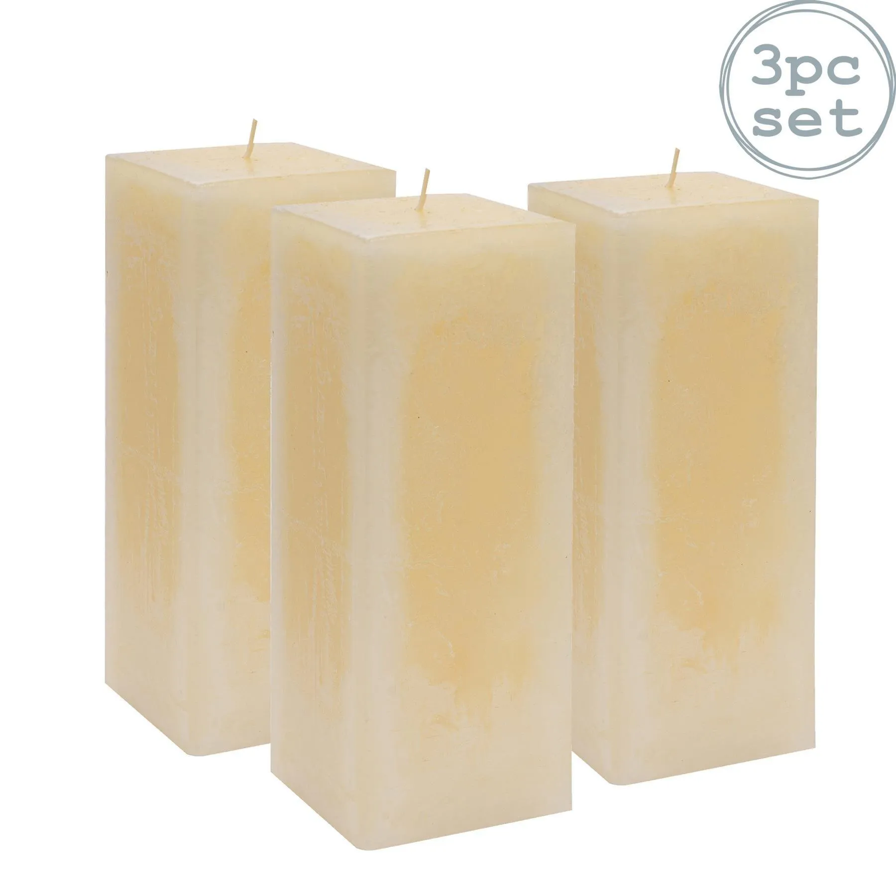 Home Fragrance | Square Vanilla Pillar Candles 110 Hours Cream Pack of 3 | Nicola Spring