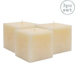 Home Fragrance | Square Vanilla Pillar Candles 120 Hours Cream Pack of 3 | Nicola Spring