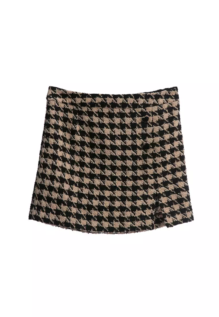 iROO Houndstooth Print Tweed Skirt