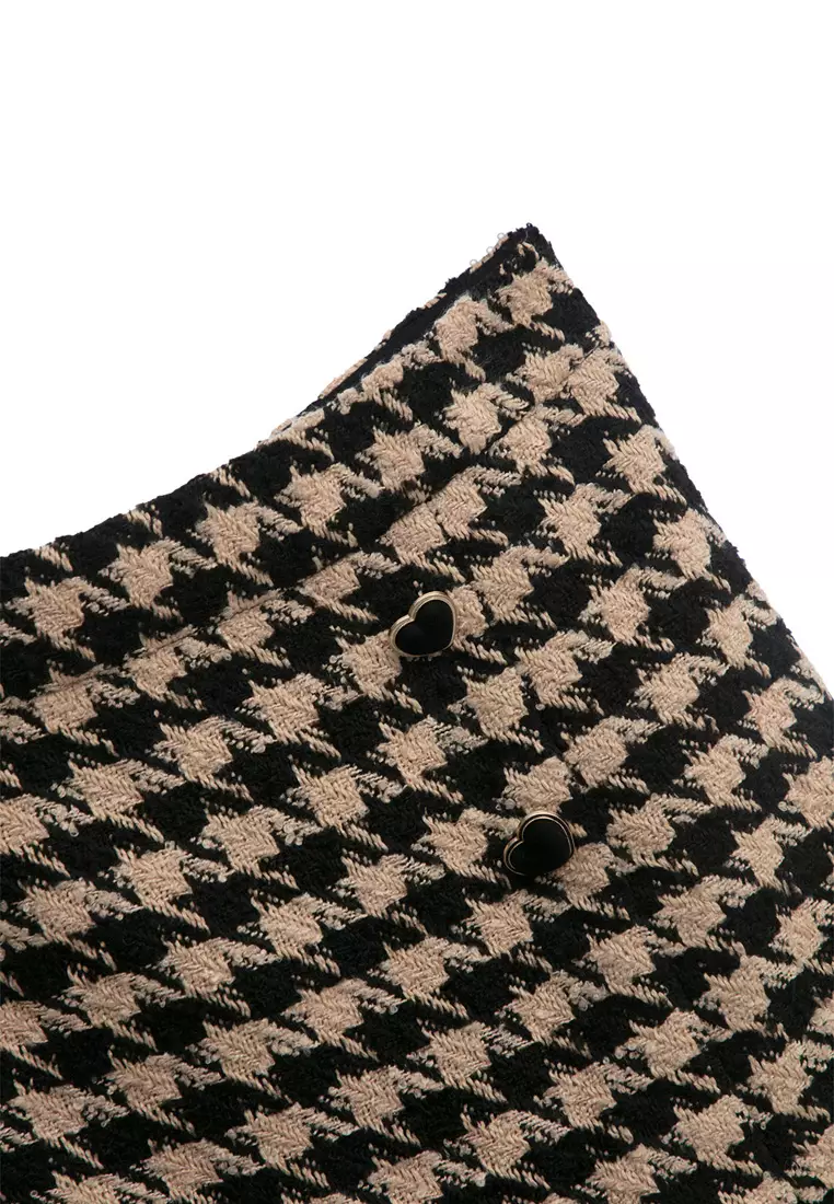 iROO Houndstooth Print Tweed Skirt