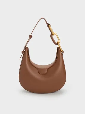 Kora Metallic-Accent Moon Bag - Chocolate