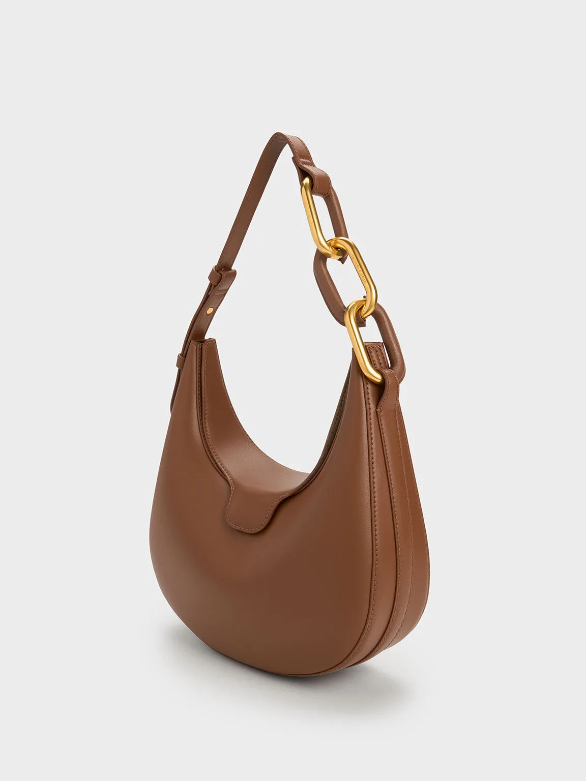 Kora Metallic-Accent Moon Bag - Chocolate