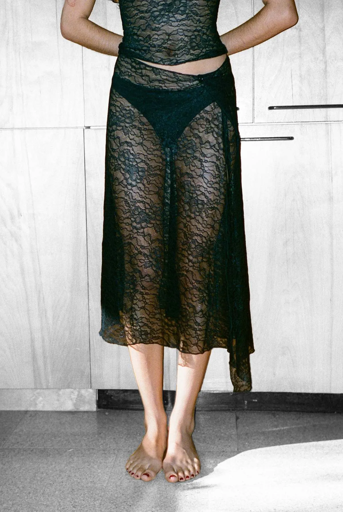 Lace Asymmetrical Skirt - Black