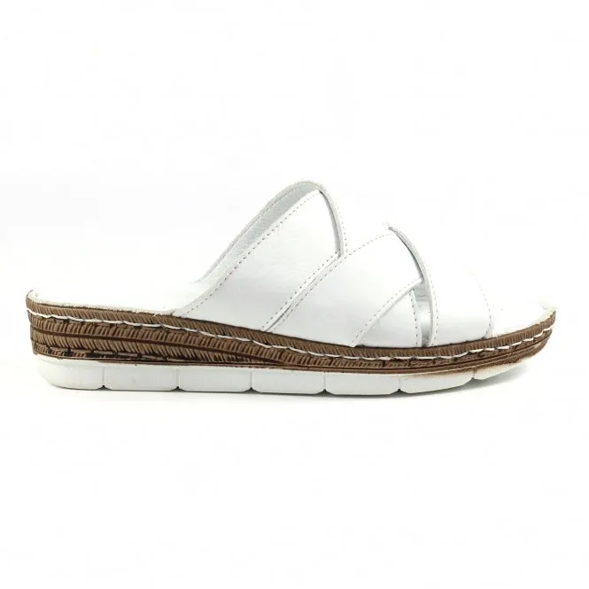 Ladies Lunar Mule White Leather Slider Gwen Flats