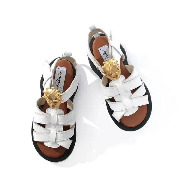 Loza Maleombho FARO AKAN Leather sandals with gold-platted bronze ornaments