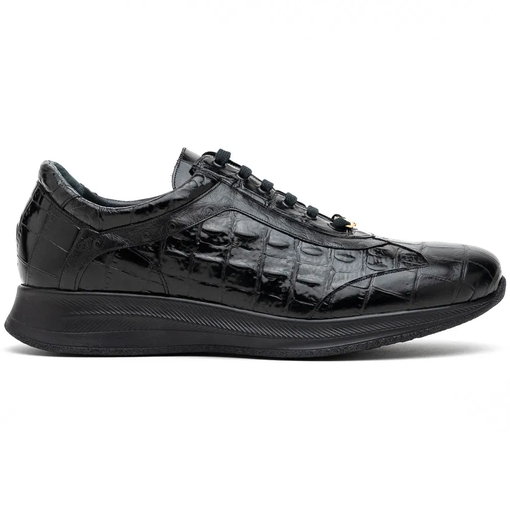 Maseratti Vidal 6002 Embossed Crocodile / Caiman / Ostrich Sneakers Black