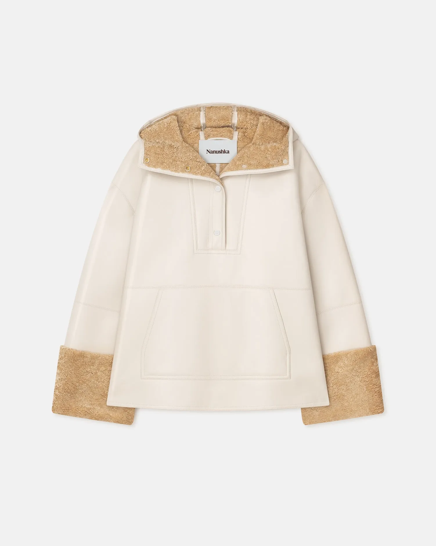 Maso - Hooded Bonded Shearling Pullover - Creme/Crayon