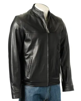 Men's Black Simple Leather Jacket: Davide