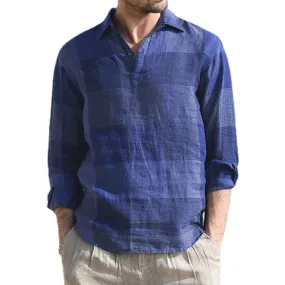 Men's Casual Retro Plaid Pullover Lapel Shirt 82875806TO