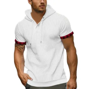 Men's Waffle Breathable Short Sleeve Hoodie 99348474X