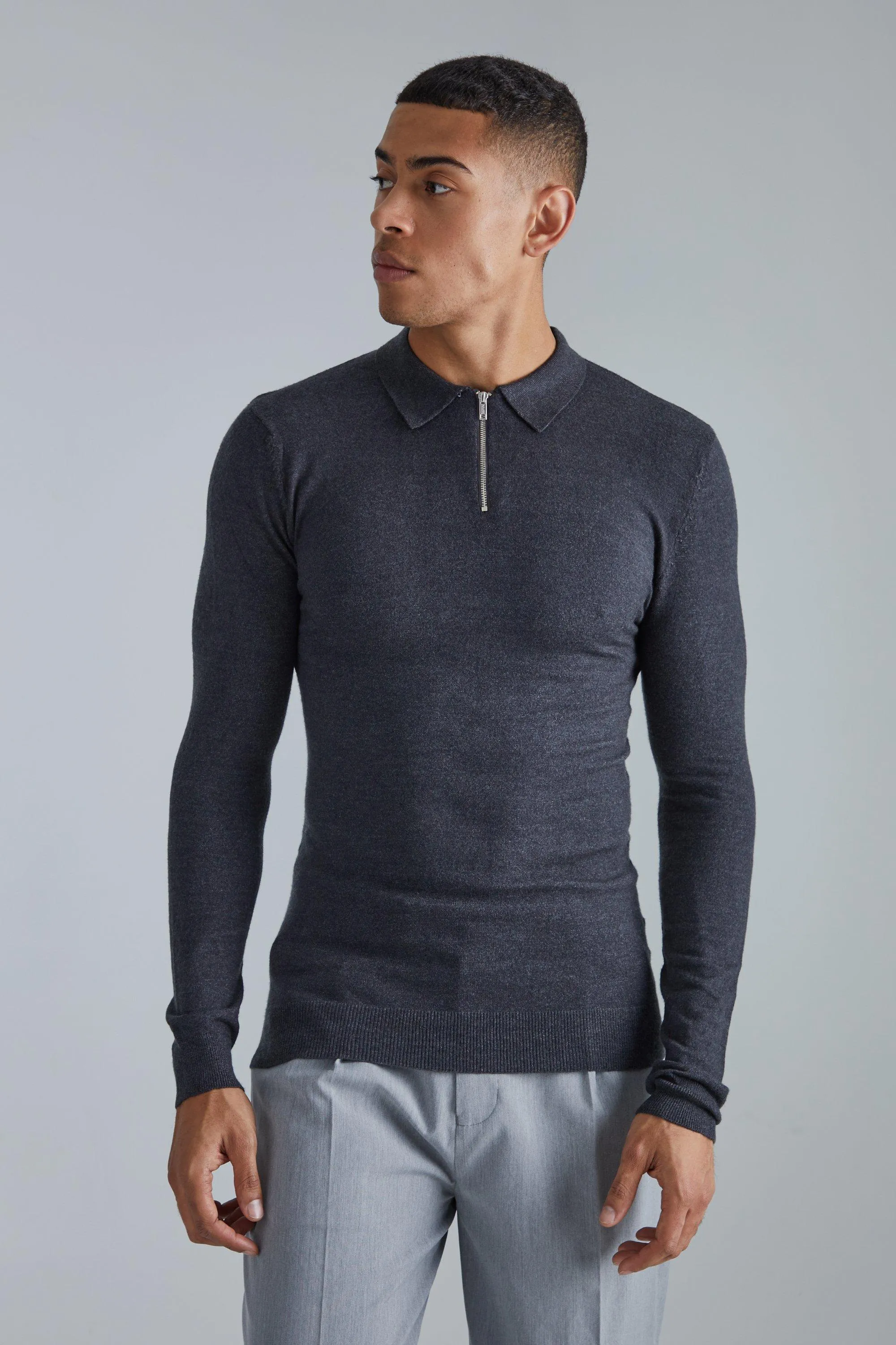 Muscle Long Sleeve Half Zip Polo