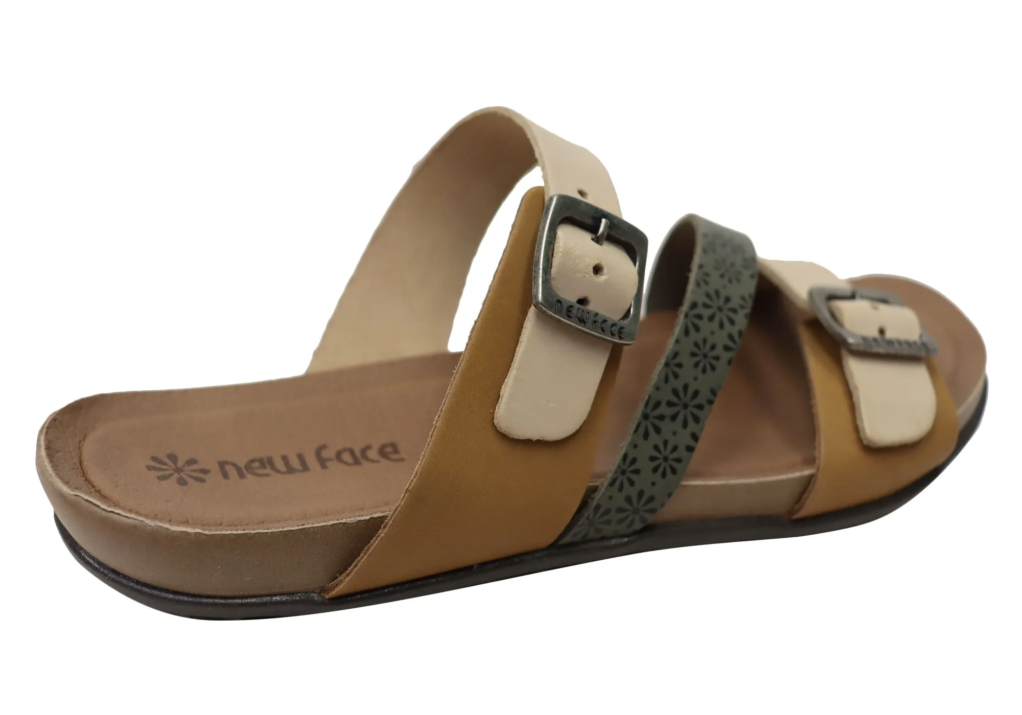 New Face Maxime Womens Comfort Leather Slides Sandals Made In Brazil