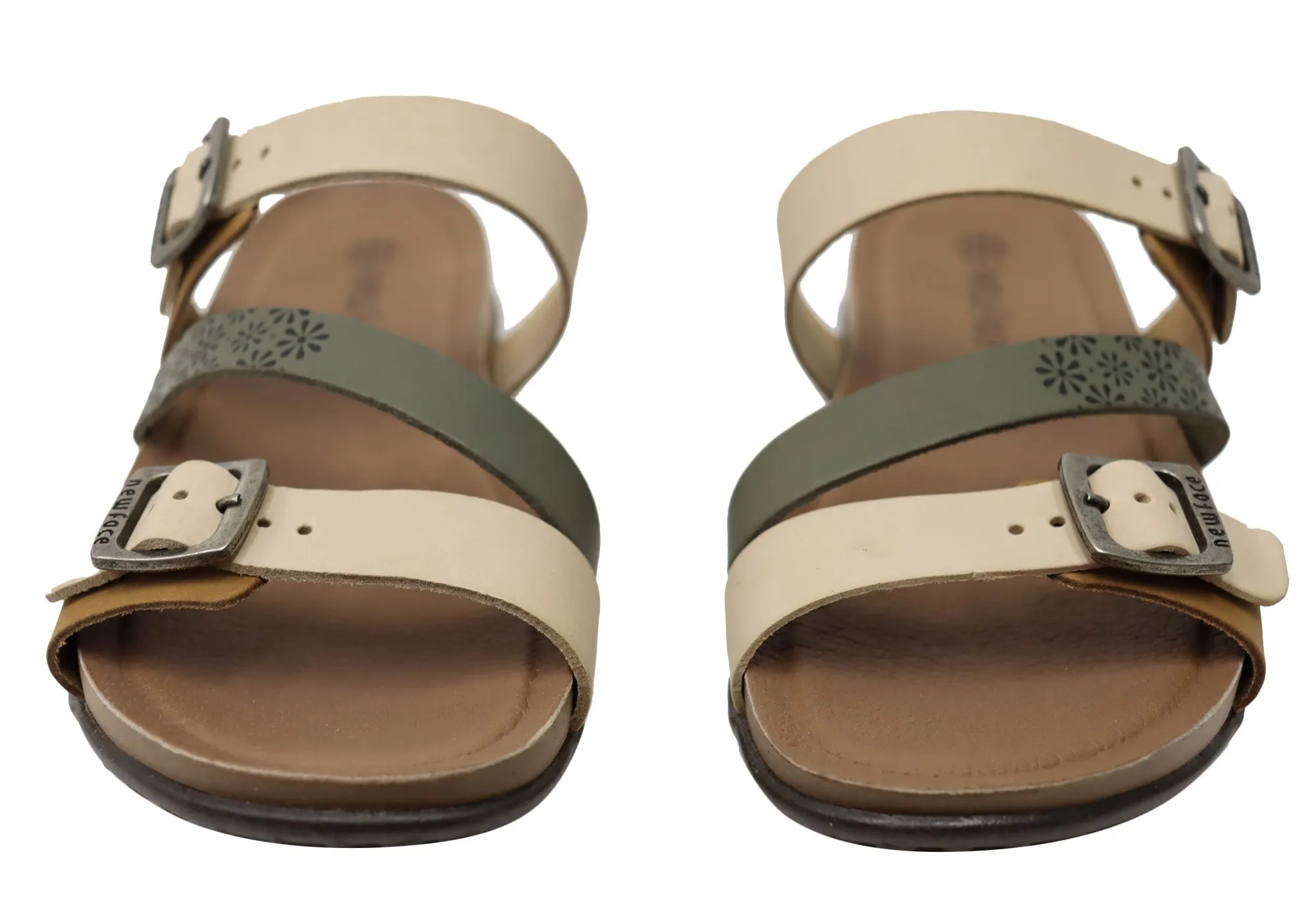 New Face Maxime Womens Comfort Leather Slides Sandals Made In Brazil