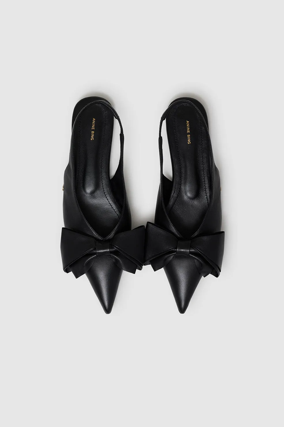 Nina Slingback Flats With Bow - Black