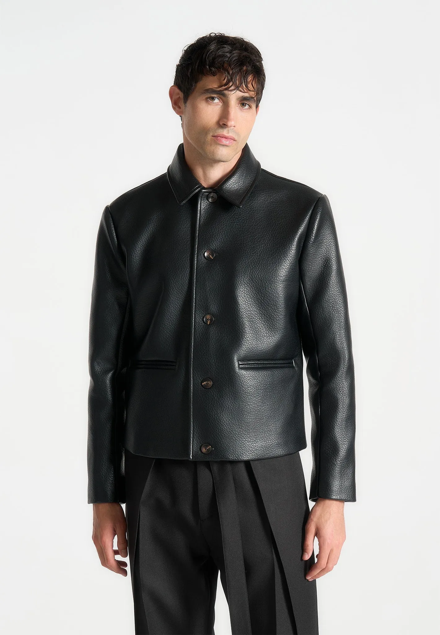 Pebbled Leather Jacket - Black