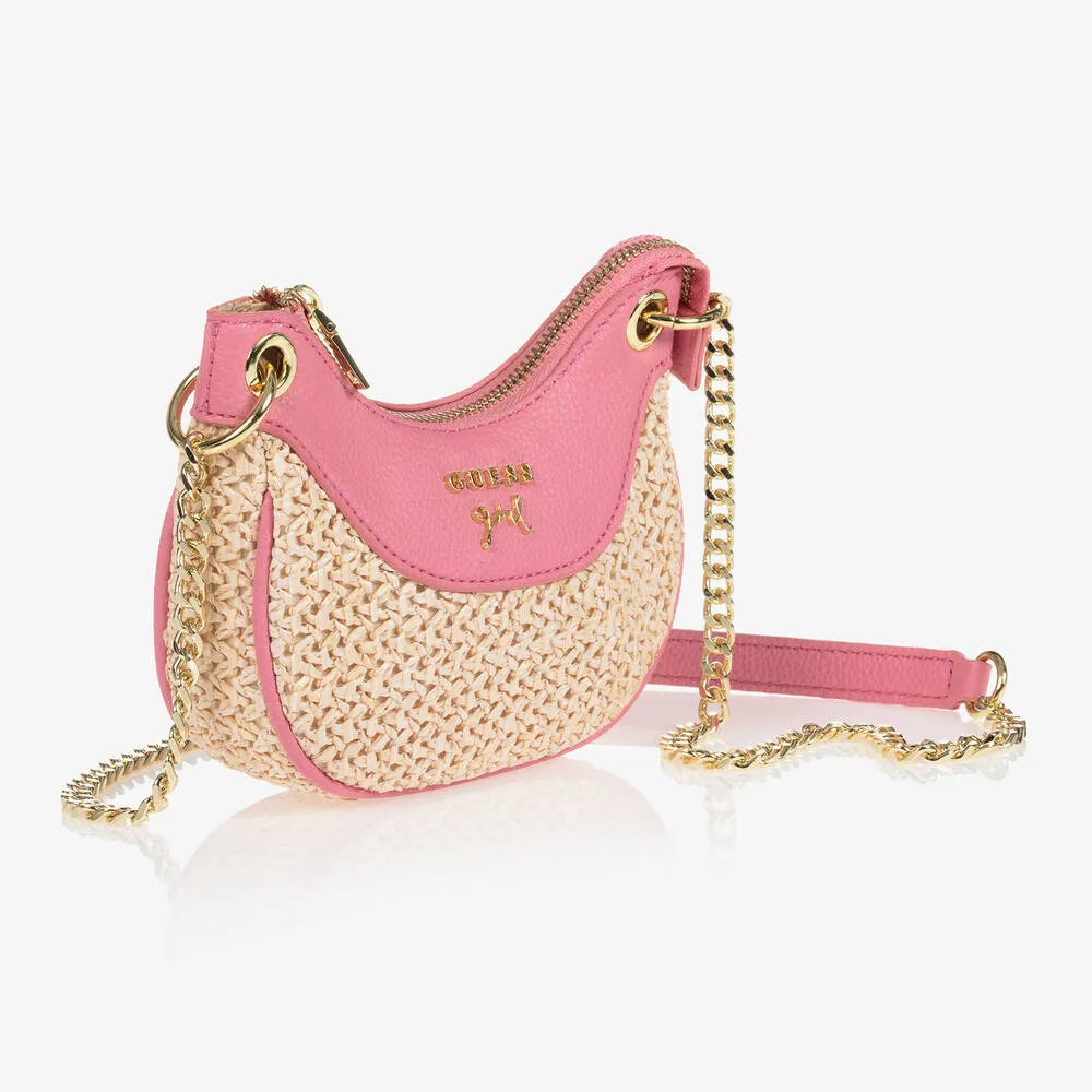 Pink Straw Shoulder Bag (12cm)