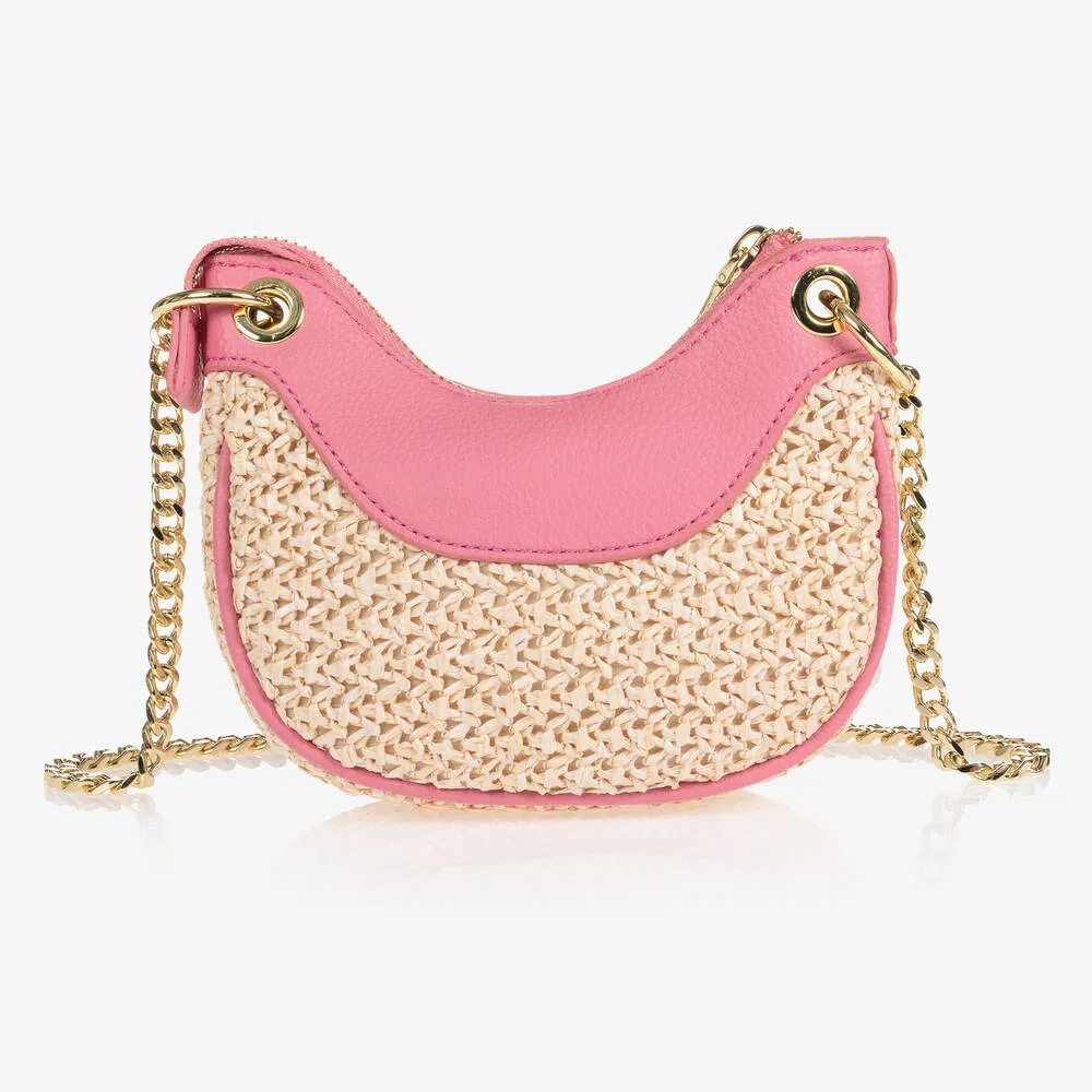 Pink Straw Shoulder Bag (12cm)