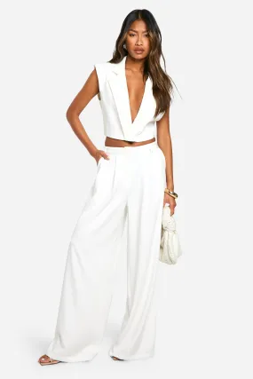 Pleat Detail Tailored Wide Leg Trousers