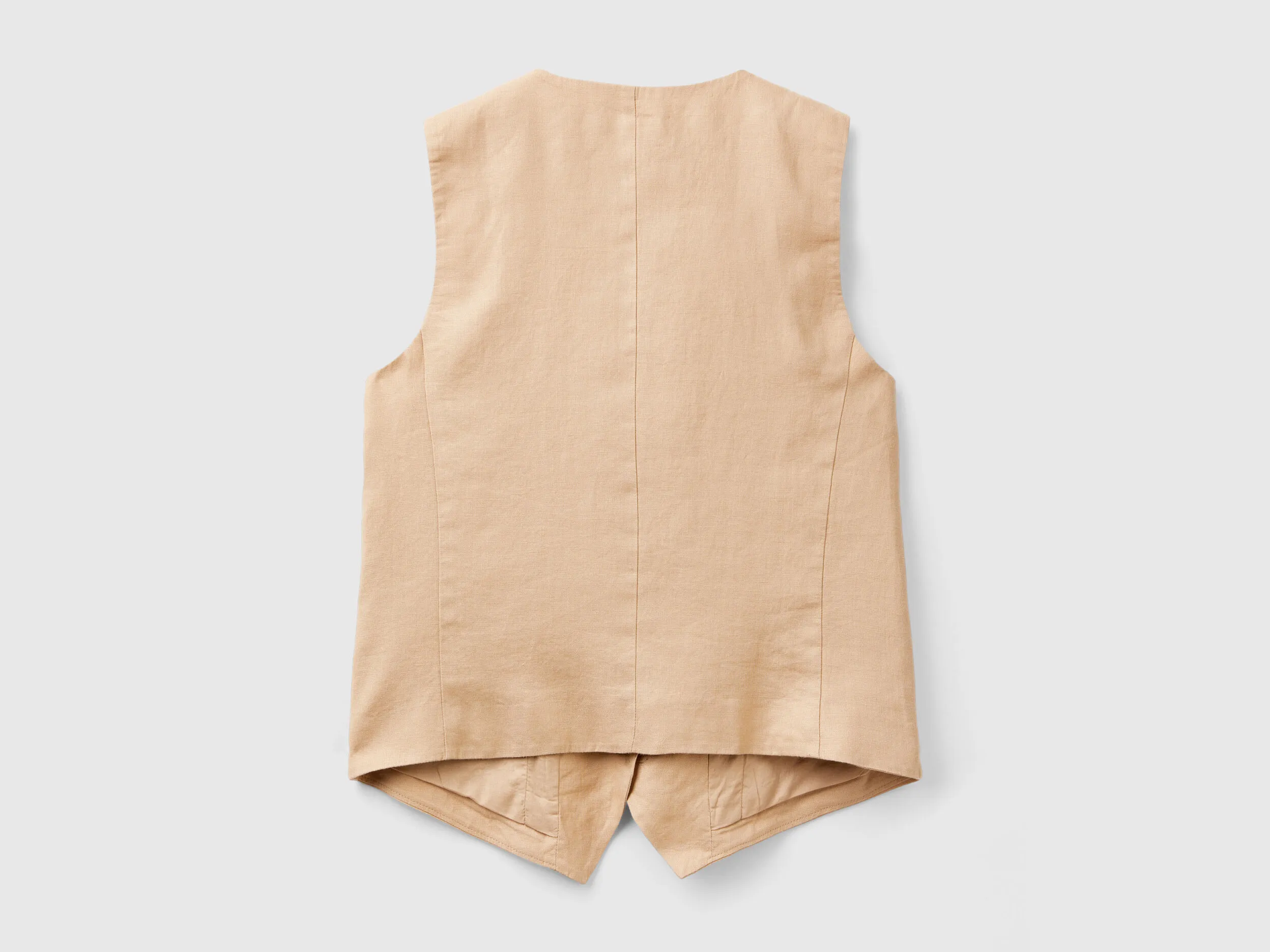 Pure linen vest - Camel | Benetton