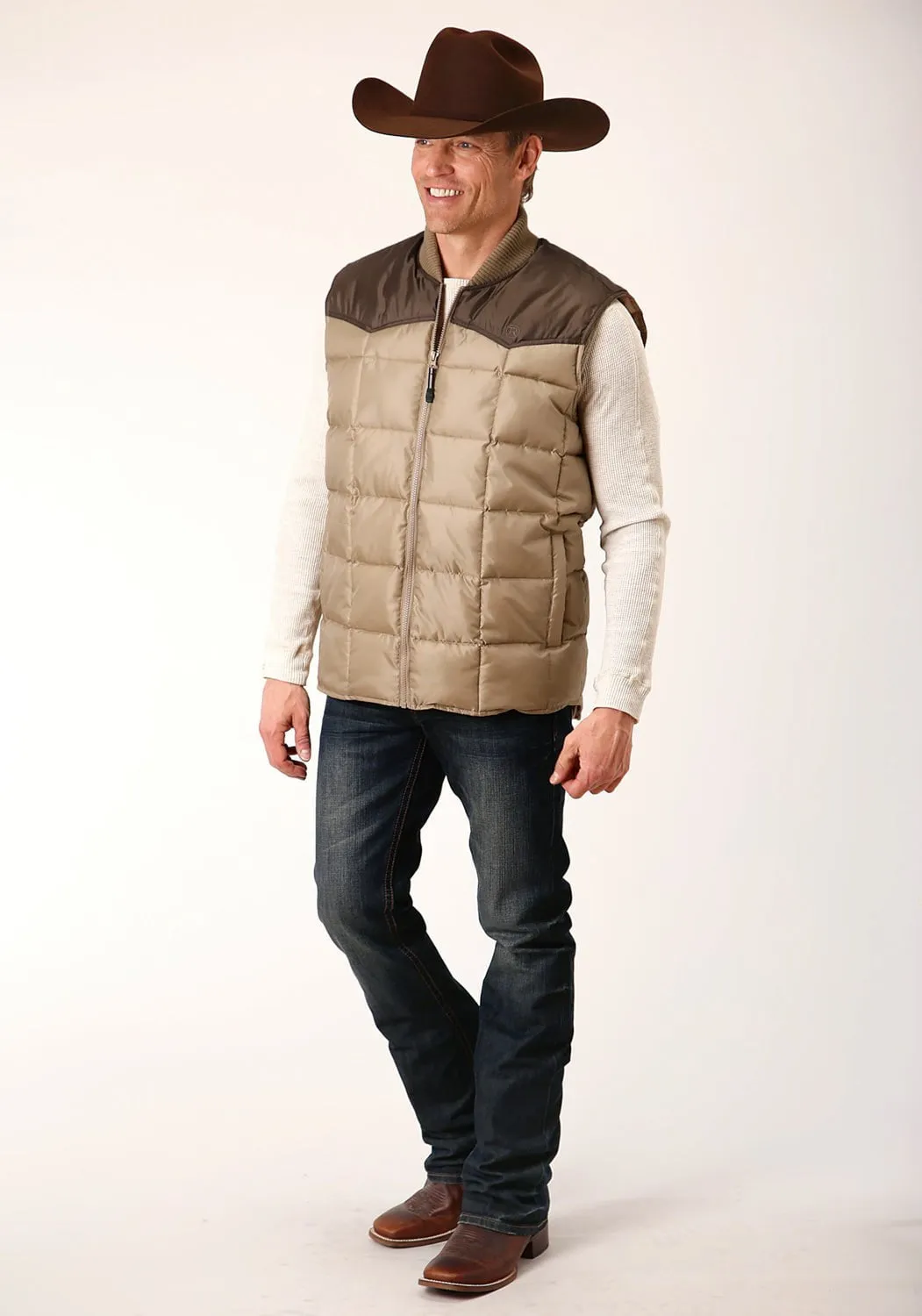 Roper Mens Western Quilted Brown 100% Polyester Softshell Vest