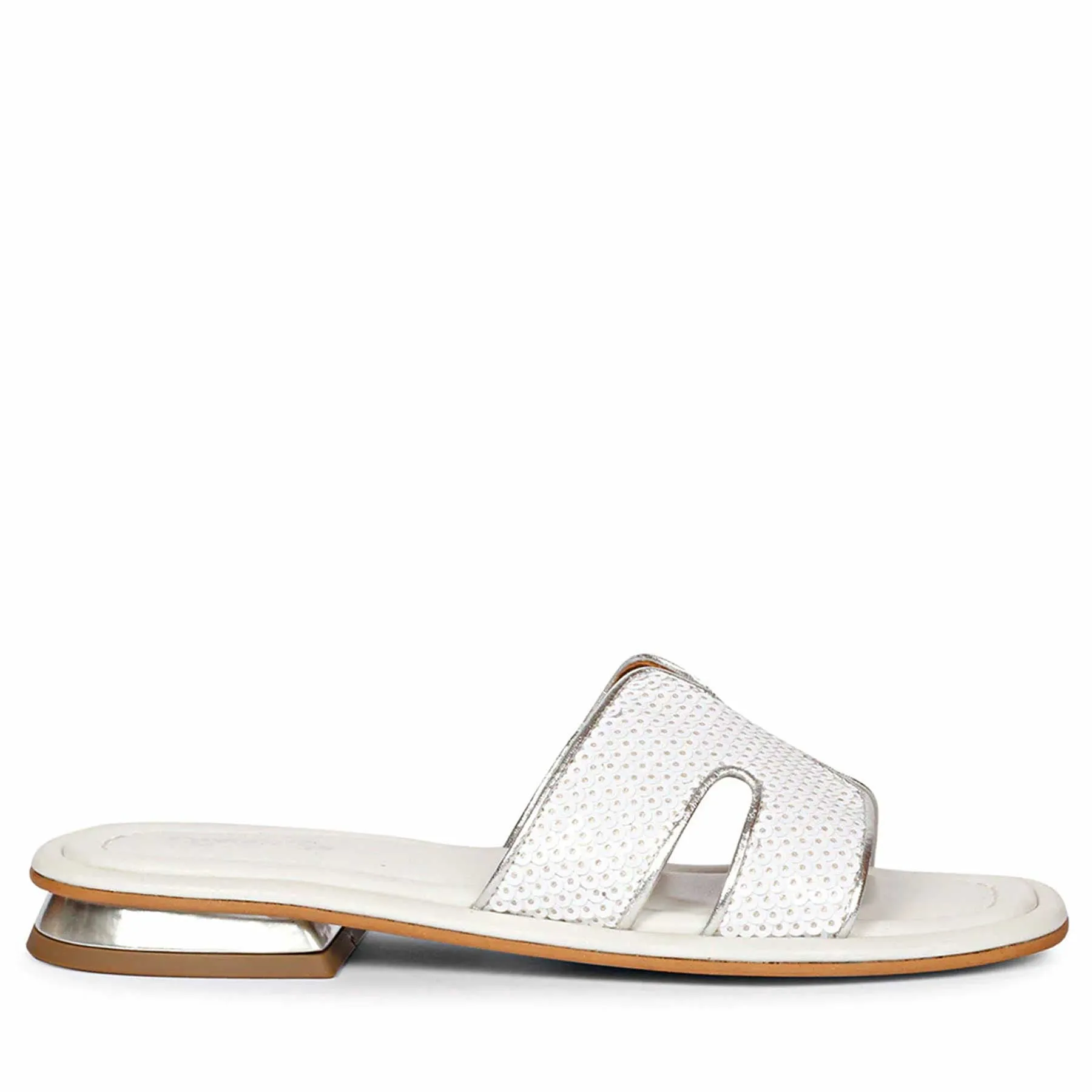 Saint Bria Sequin Metallic White Leather Flats