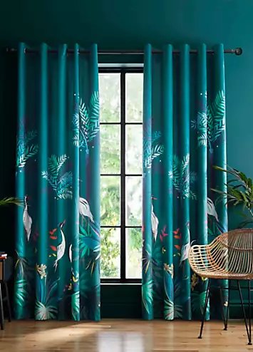 Sara Miller Teal Heron Lined Eyelet Curtains | Kaleidoscope