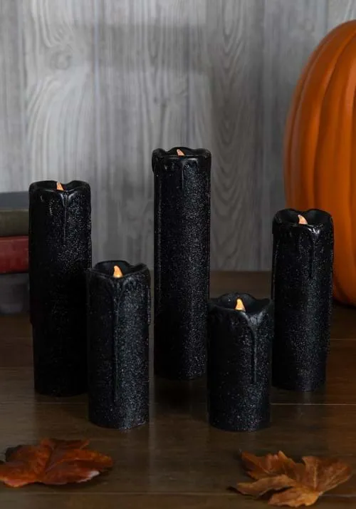 Set of 5 Decorative Black LED Candles