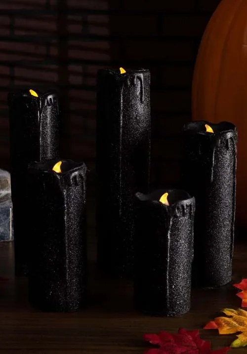 Set of 5 Decorative Black LED Candles