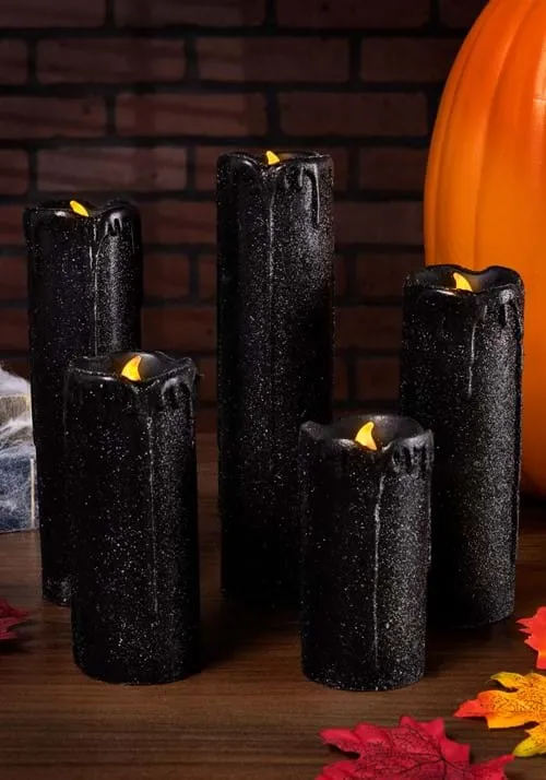 Set of 5 Decorative Black LED Candles