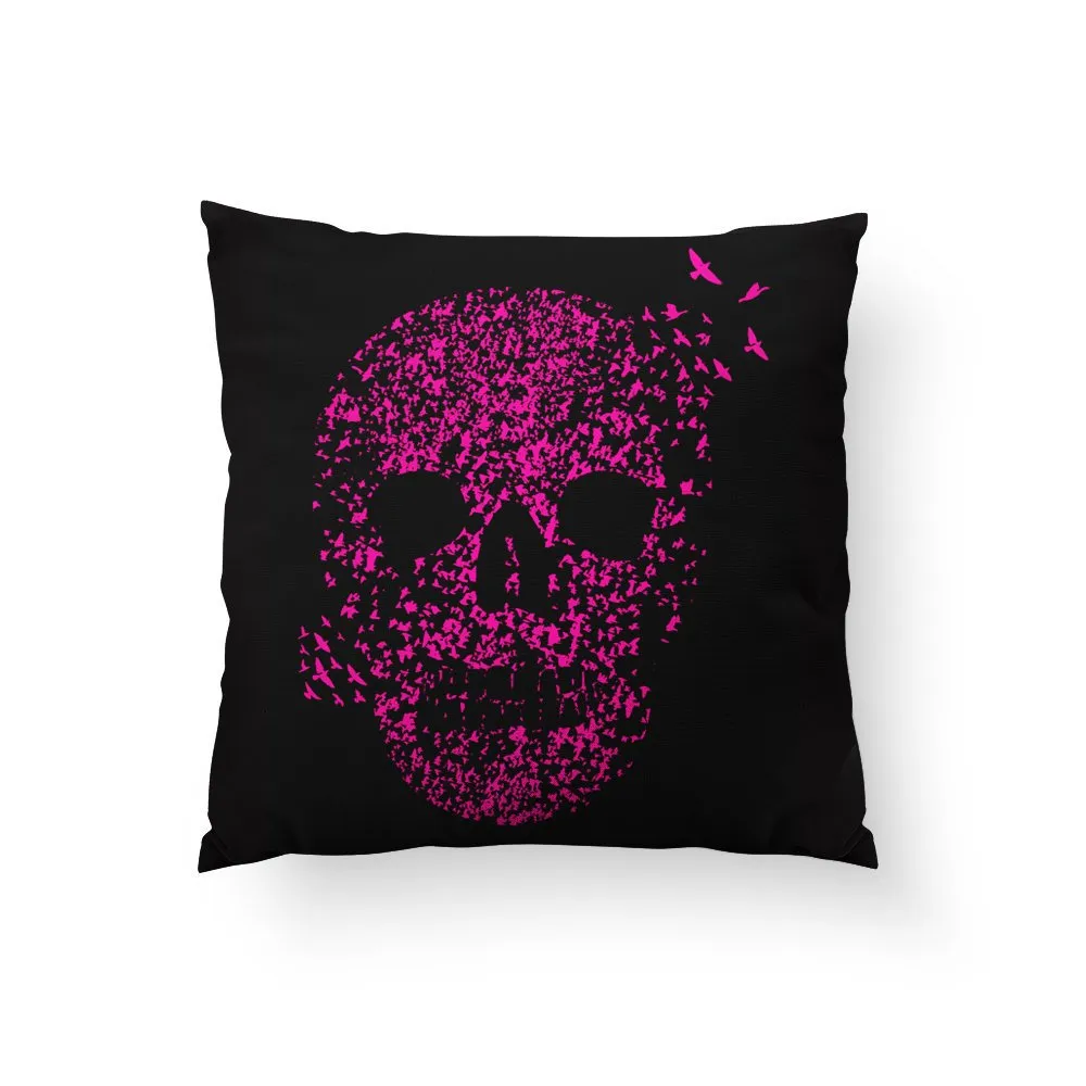 Skull Pillow, Halloween Throw Pillow, Cool Skull Decor, Skeleton Pillow, Spooky Home Decor, Pink Throw Pillow, Bird Art, Skull T