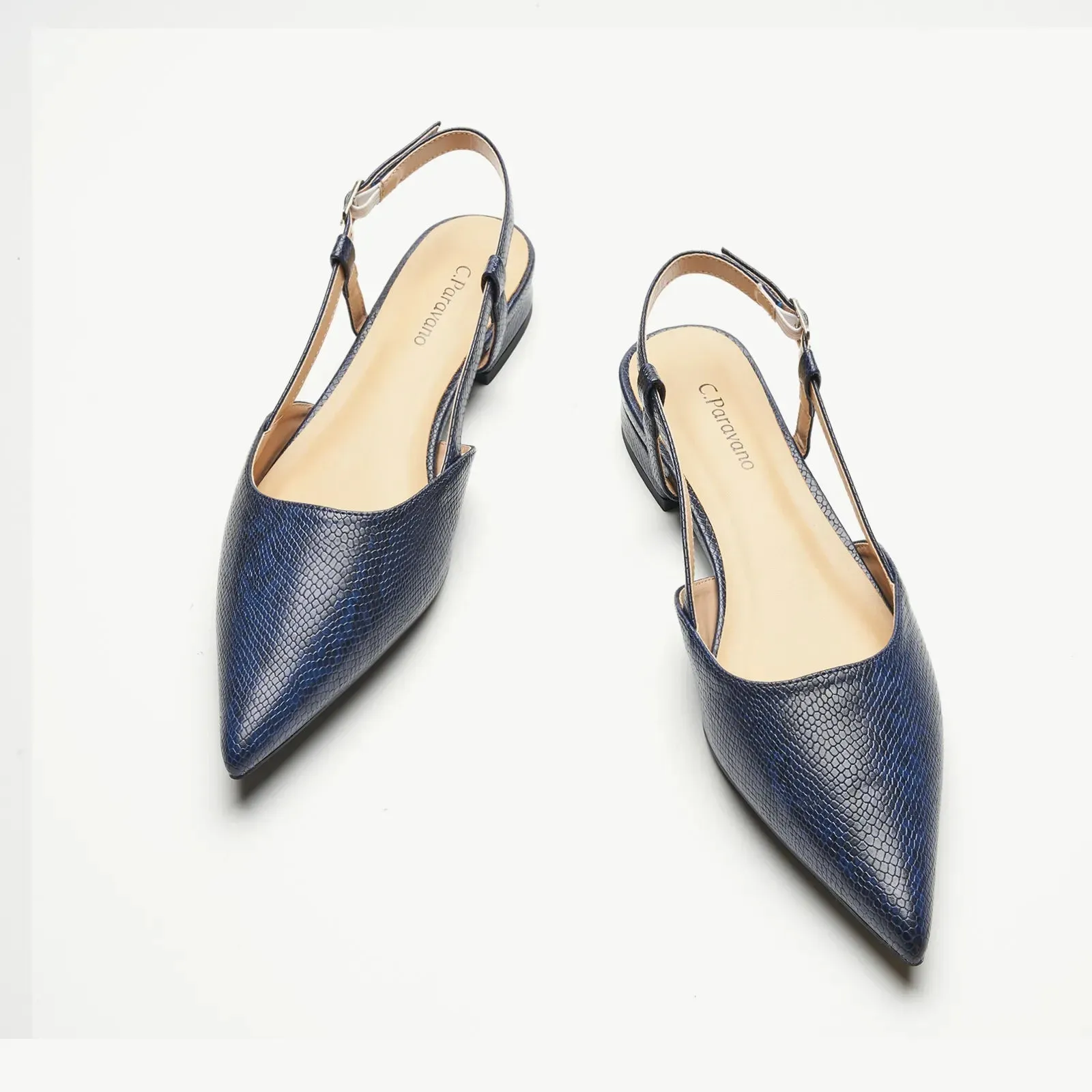 Sleek Prints Slingback Flats (Freya) Navy