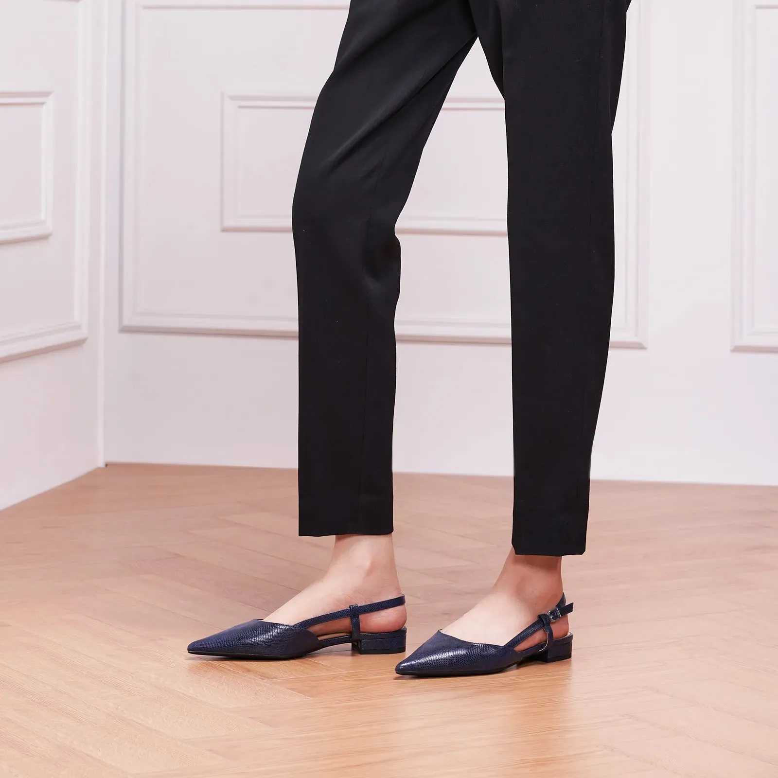 Sleek Prints Slingback Flats (Freya) Navy