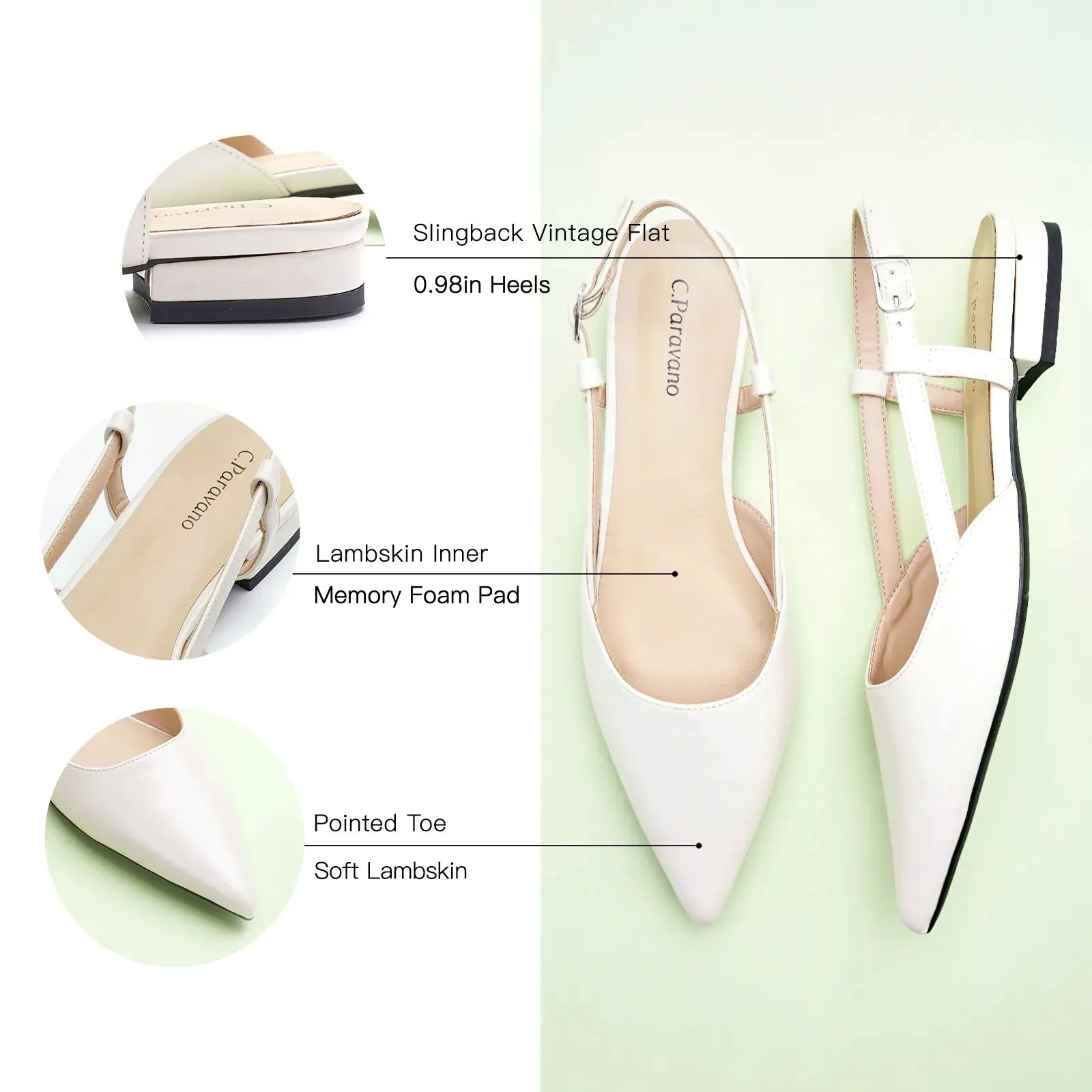 Sleek Slingback Flats (Freya) White