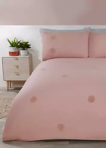 Sleepdown Blush Embroidered Tufted Polka Dot Circles Duvet Cover Set | Kaleidoscope