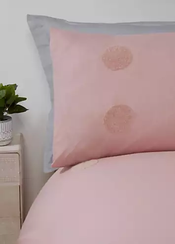 Sleepdown Blush Embroidered Tufted Polka Dot Circles Duvet Cover Set | Kaleidoscope