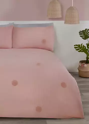 Sleepdown Blush Embroidered Tufted Polka Dot Circles Duvet Cover Set | Kaleidoscope